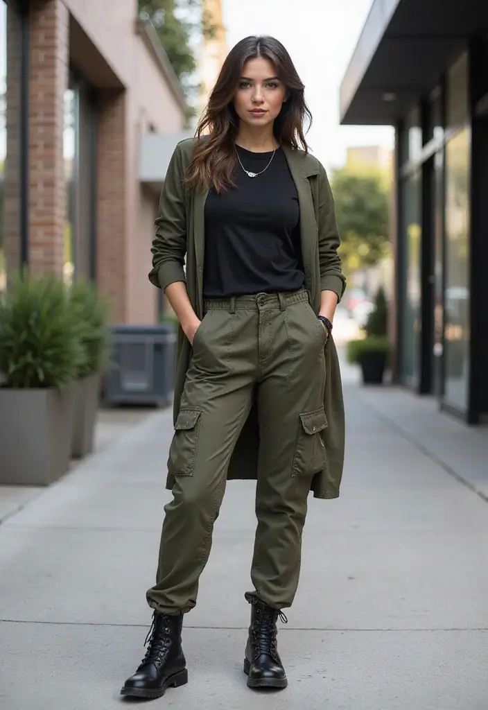 Layered Look: Cargo Pants with a Long Tee and Duster