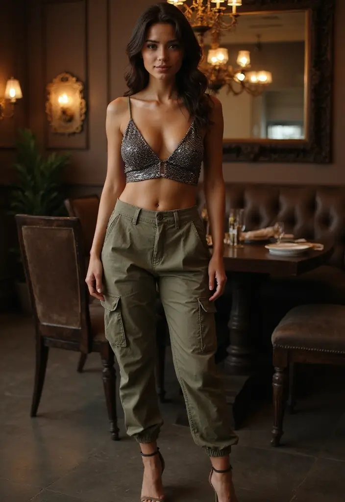 Night Out: Cargo Pants with a Shimmery Top