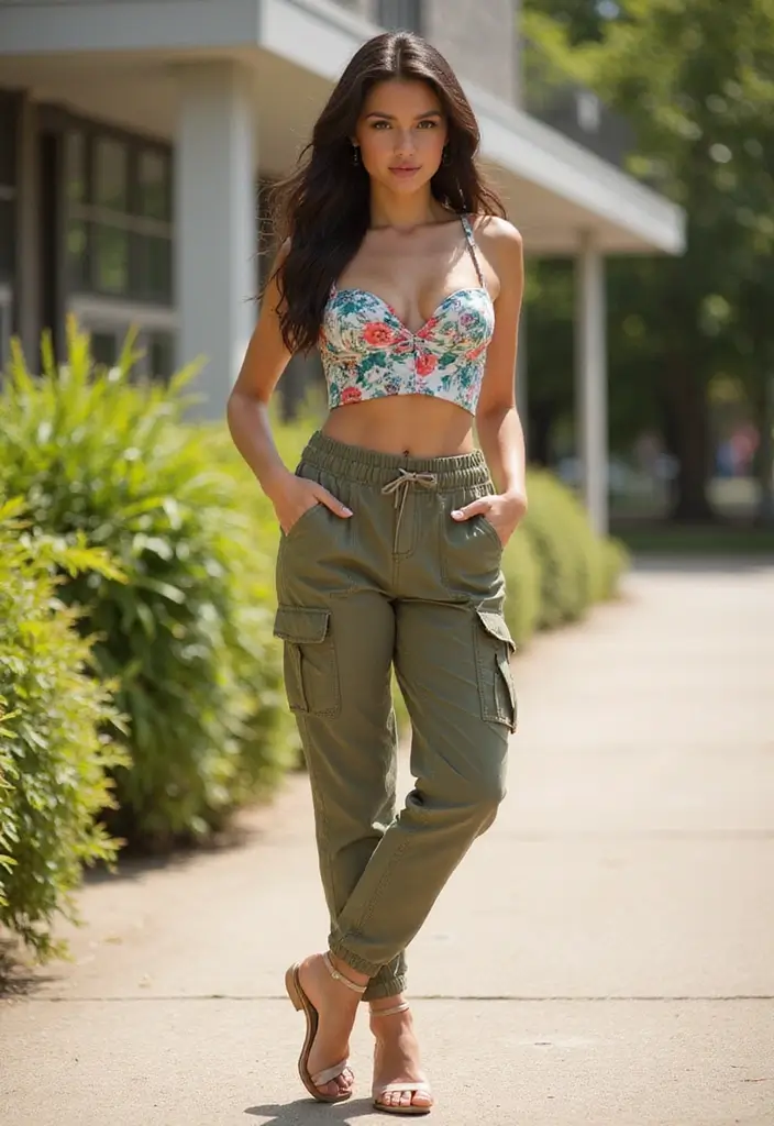 Playful Prints: Cargo Pants with a Floral Top