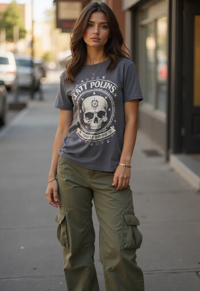  Retro Vibes: Cargo Pants with Vintage Tees