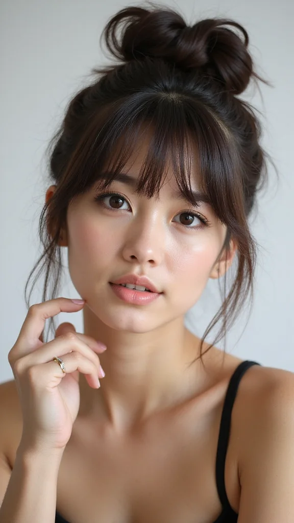 The Cute Bun with Bangs