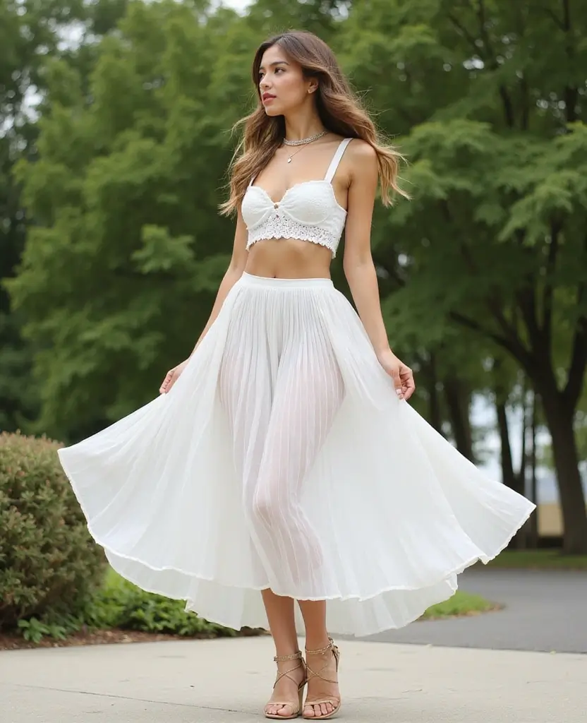 White Pleated Skirt and Crop Top