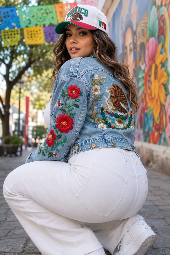 13. Mexican Floral Embroidery Denim Jacket Look
