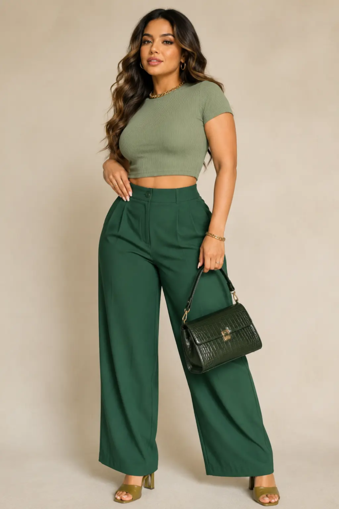 14. Monochrome All-Green Power Look