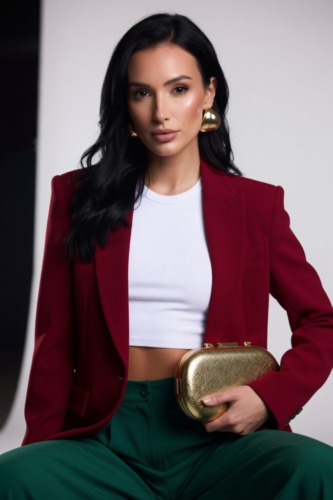 Red & Green Color-Block Outfit