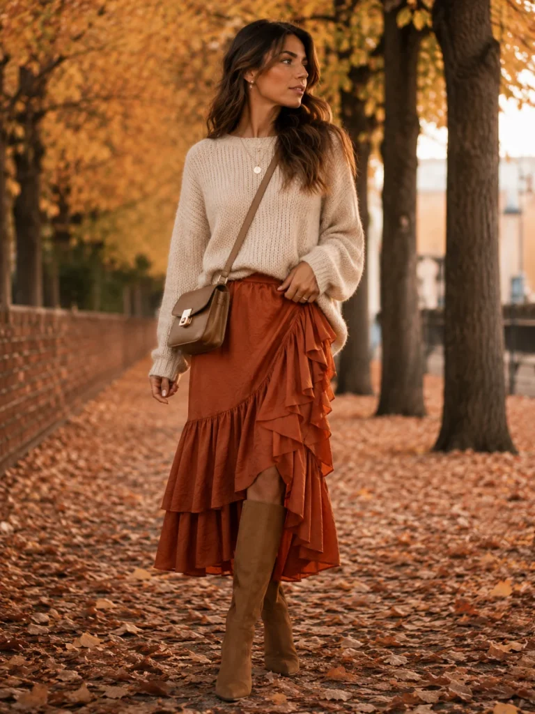 Ruffle Skirt + Chunky Knit Sweater