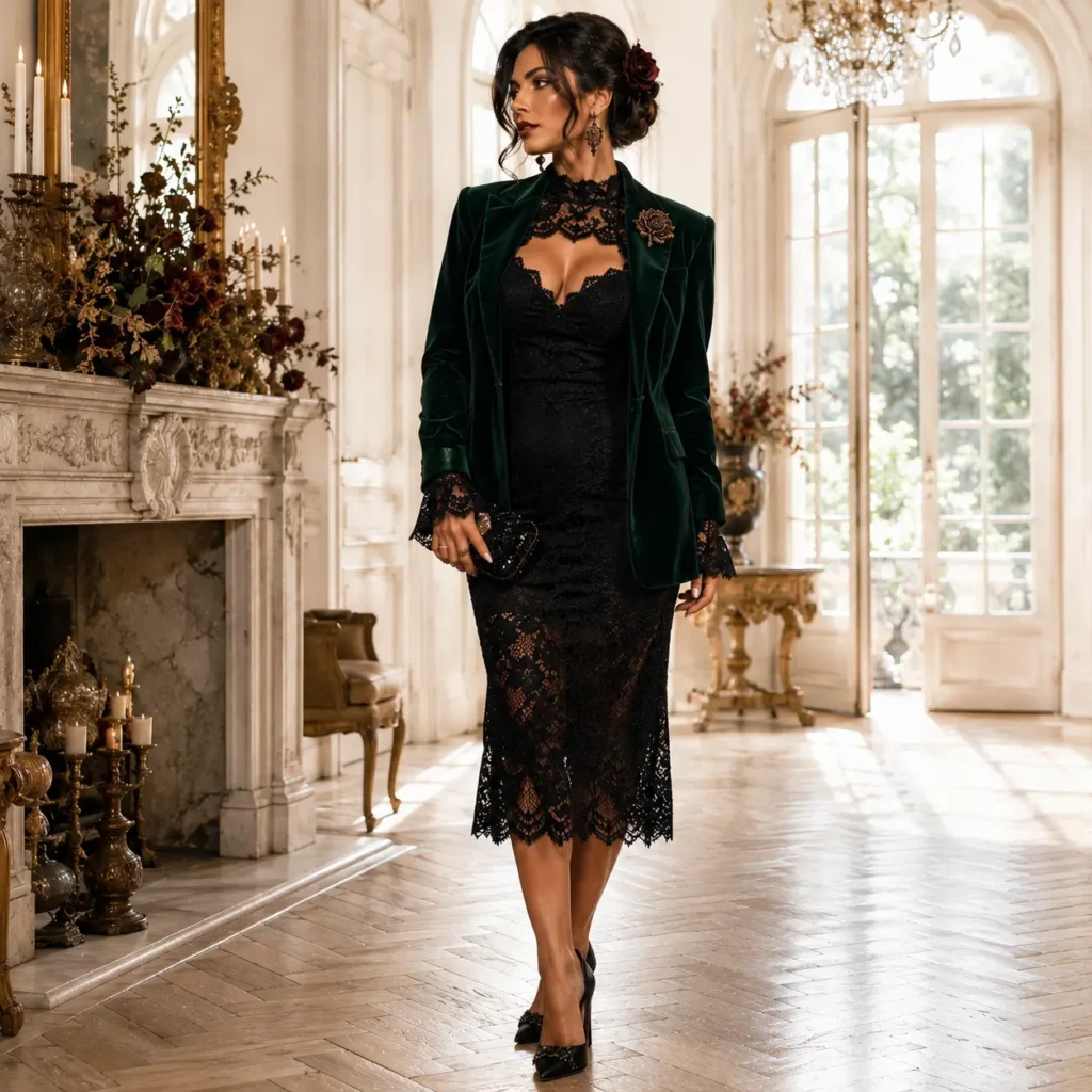 Black Lace Midi Dress