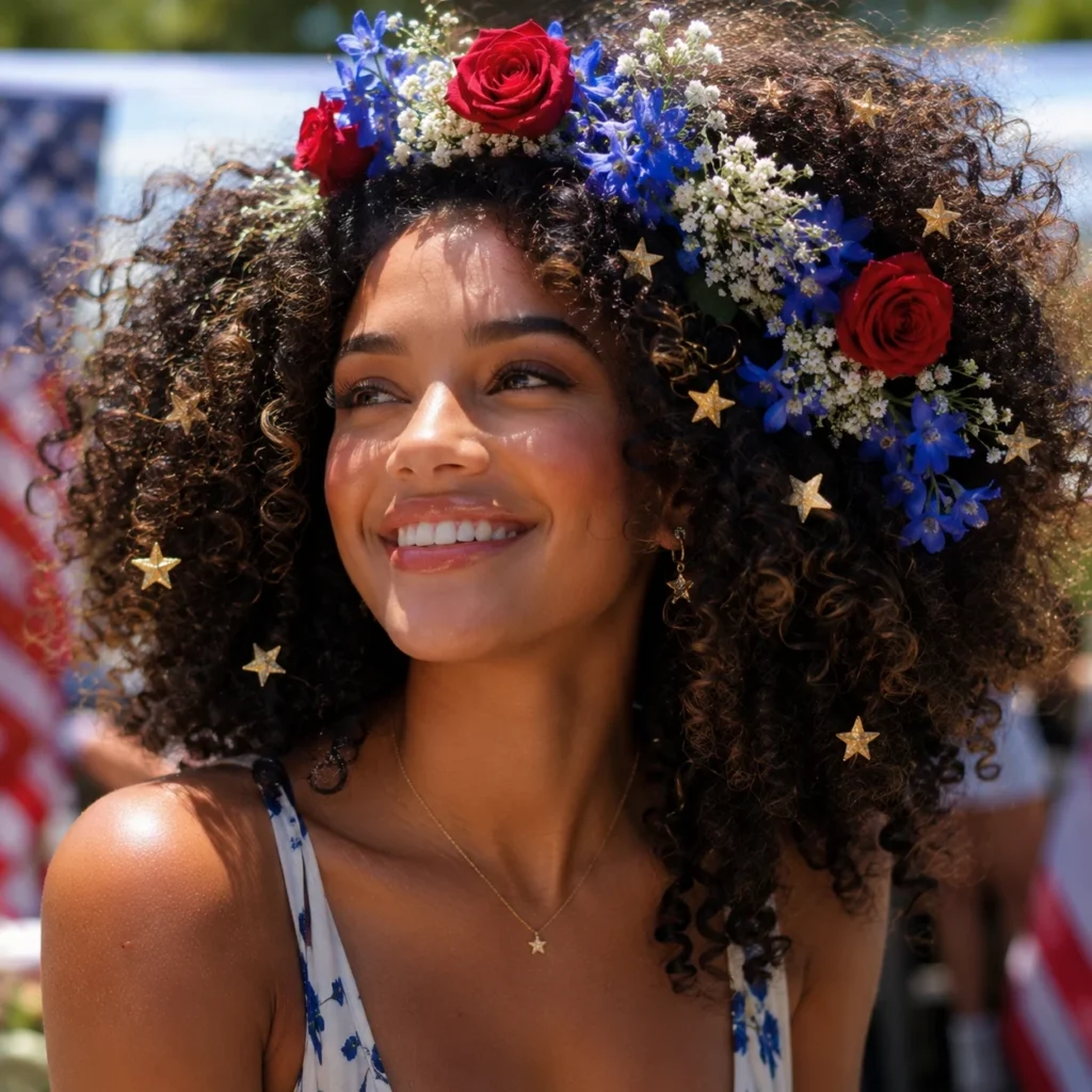 Curly Halo with Red and Blue