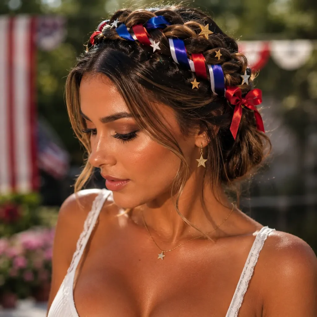 Dutch Braid Crown with Patriotic Ribbon