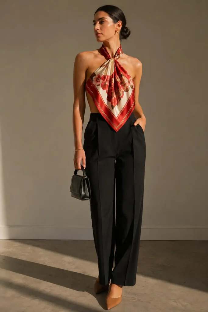 Silk Floral Scarf Top